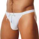MIZOK Men's Sexy Low Rise Swimsuits Bikini Swimming Briefs Swimwear with Adjustable Drawstring (White, M)