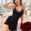 CRIPOM Babydoll Lingerie for Women Sexy Nightgowns Lace Chemise Cute Sleepwear Cami Nightie Modal with Side Slits XS-3XL (Black, M)