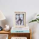 Ornate 5x7 Picture Frame for Best Gift, Sculptured Design Vintage Resin Photo Frame, Retro Hand-Crafted Hanging Frames with Easel, Hook & Mat for Table Top & Wall Gallery (White Gold)