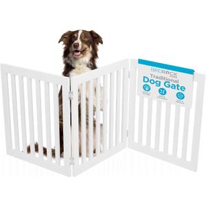 INTERNET'S BEST Dog Gate Indoor Freestanding Pet Barrier, Folding Wood Dog Fence, Extra Wide Doorway Puppy Gate, Indoor Animal Privacy Panel, Wooden Cat Fence - 3 Panel - 24", White