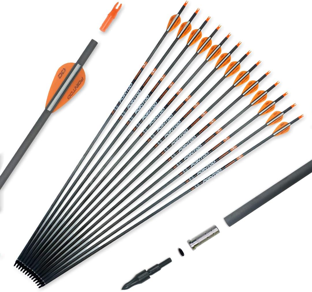 100% Carbon Arrow Practice Hunting Arrows with Removable Tips for Compound & Recurve Bow(Pack of 12) (30inch, Orange White) 100% Carbon Arrow Practice Hunting Arrows with Removable Tips for Compound & Recurve Bow(Pack of 12) (30inch, Orange White)