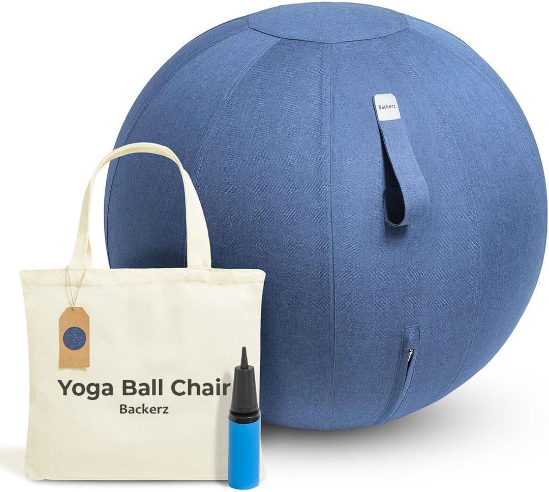 Balance Ball Chair for Office & Home - Ergonomic Exercise Ball for Posture & Back Pain Relief, Yoga Ball Chair - Sitting Ball with Washable Linen Cover