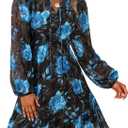 PRETTYGARDEN Women's Fall Boho Dresses 2026 Floral Long Sleeve V Neck Mini Flowy Wedding Guest Dress Trendy Vacation Outfits (Black)