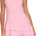 Ardrem Women Sexy Strapless Tube Dress Ruffle Tiered Mini Dresses Summer Off Shoulder Layered Dress Flowy Short Dresses 2025 Pink,M