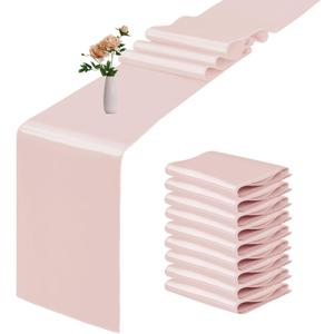 10 Pack Satin Table Runner 12 x 108 Inch Long Rose Gold Smooth Silk Fabric Table Runner for Birthday Parties Wedding Banquets Decorations.