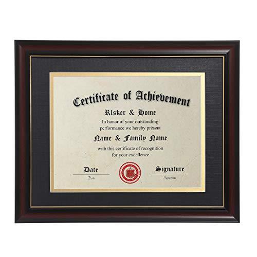 ELSKER&HOME 8.5x11 Diploma Frames with Mat, Classic Cherry Wood, 8.5x11 or 11x14 Inch - Double Matte Black with Gold Rim