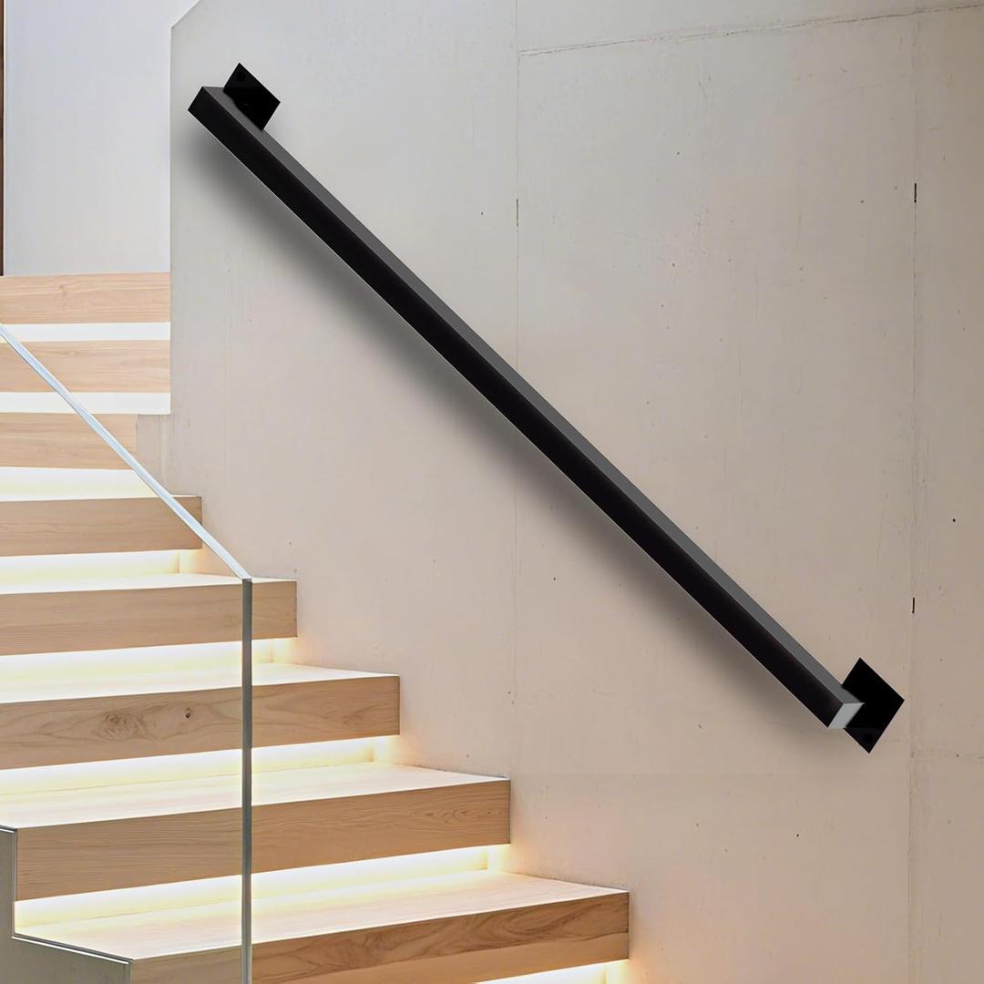 10FT Stair Railing Indoor, Black Metal Wall Mounted Handrail for Stairs, 500lbs Load Capacity Industrial Pipe Hand Rails for Indoor Stairs/Outdoor Use/Home/Loft/Porch/Deck, Rust-Resistant (Iron 10FT)