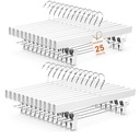 HOUSE DAY Premium Wooden Pants Hangers 25 Pack, Solid Lotus Wood Skirt Hangers with 2-Adjustable Clips, Heavy Duty & Anti Slip Wood Bottom Hanger for Slacks, Jeans, Trousers, Shorts (White)