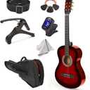 30" Left Handed Wood Guitar with Case and Accessories for Kids/Girls/Boys/Teens/Beginners (Red Gradient)