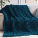 Negwoo Chunky Knit Throw Blanket, 30''*40'' Knitted Throw Chenille Yarn for Bed Couch, Handmade Peacock Blue Crochet Big Thick Blanket, Machine Washable Cute Comfy Blanket for Home Decor