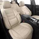 Beige Leather Car Seat Covers Full Set Breathable Seat Protectors Waterproof Automotive Seat Covers Universal Fit for Most Cars SUVs Trucks Vehicles