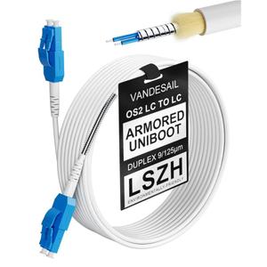 VANDESAIL OS2 LC LC Fiber Patch Cable Armored Uniboot, LC to LC Singlemode Fiber Jumper SMF Optical Patch Cord Cable LC-LC for SFP+ Transceivers 1/10GB 9/125µm LSZH -18M/60FT 1pack