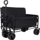 3-in-1 Heavy-Duty Convertible Folding Wagon Cart with Bench Seat & Storage  500lb Capacity, 180L All-Terrain Wagon for Camping, Beach, Sports, & Garden  360 Swivel Wheels (Black)