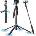 71" 4-Leg Selfie Stick Tripod for GoPro/Osmo Pocket 3/insta360/iPhone/Android, Cell Phone Tripod Stand with Remote & 360 Rotation Pan-Handle for Travel Vlogging Video Recording