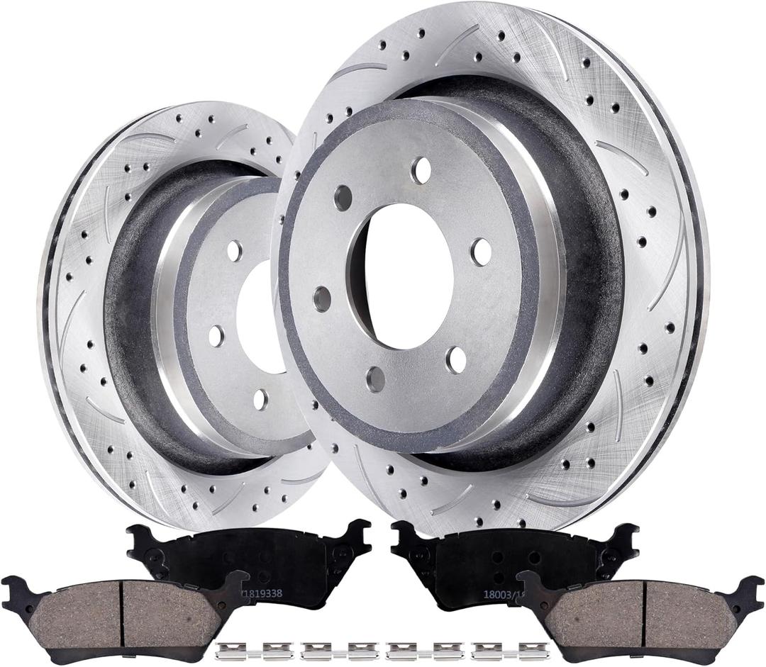 Rear Disc Brake Pads And Rotors Kit For Ford F-150 2012-2020, For Ford Lobo 2012-2013 With Ceramic Brake Pads,6-Lug Wheels