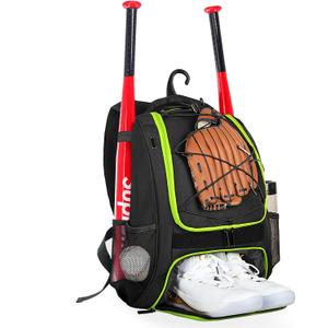 Goloni | Baseball Backpack,Baseball Bag for Adult,Softball Bat Bag with Shoes Compartment,Large Main Compartment for Helmet & accessories, Fence Hook (Lemon green)