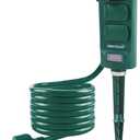 Outdoor Power Strip with Weatherproof Cover, 6 FT Extension Cord and 6-Outlet Yard Power Stake with ON/Off Switch, ETL Certified, Green