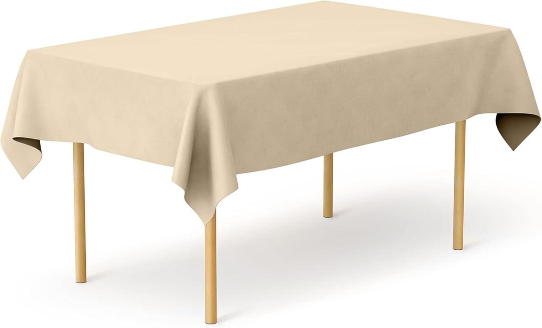 Pomp Beige 60" x 102" Premium Polyester Tablecloth | Wrinkle + Stain Resistant Easy Care Fabric | Fits 6FT Rectangle Table