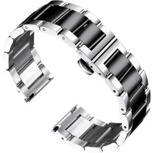 BINLUN Thick Stainless Steel Watch Band Metal Heavy Polished Matte Brushed Finish Watch Strap Replacement for Men Women 16mm/18mm/20mm/21mm/22mm/23mm/24mm/26mm(Polished Silver and Black,26mm)