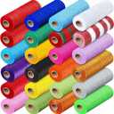 Threlaco 24 Rolls Easter Mesh Ribbon for Wreath Decor Mesh Craft Metallic Foil Decor Ribbon for Easter Wedding DIY Wrapping Raft 6 Inch x 30 Feet