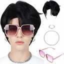 4 Pcs Halloween K-pop Theme Cosplay Costume Accessories K-pop Necklace Wigs Glasses Earrings Costume Wig for Halloween Party Accessories