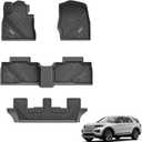 3W Floor Mats Custom Fit for 2020-2023 2024 2025 Ford Explorer 7 Passenger, All Weather TPE Full Set Car Accessories Floor Liner Including 3 Rows Car Mats (Includes Explorer Hybrid)