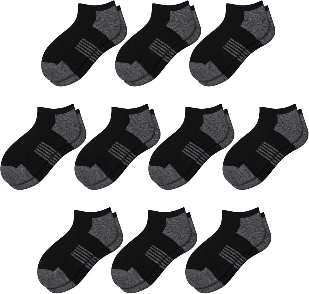 Comfoex 10 Pairs Boys Socks Low Cut Ankle Socks For Kids 8-10 4-6 6-8 Years Old Short Athletic Socks With Cushioned Sole (Black, S)