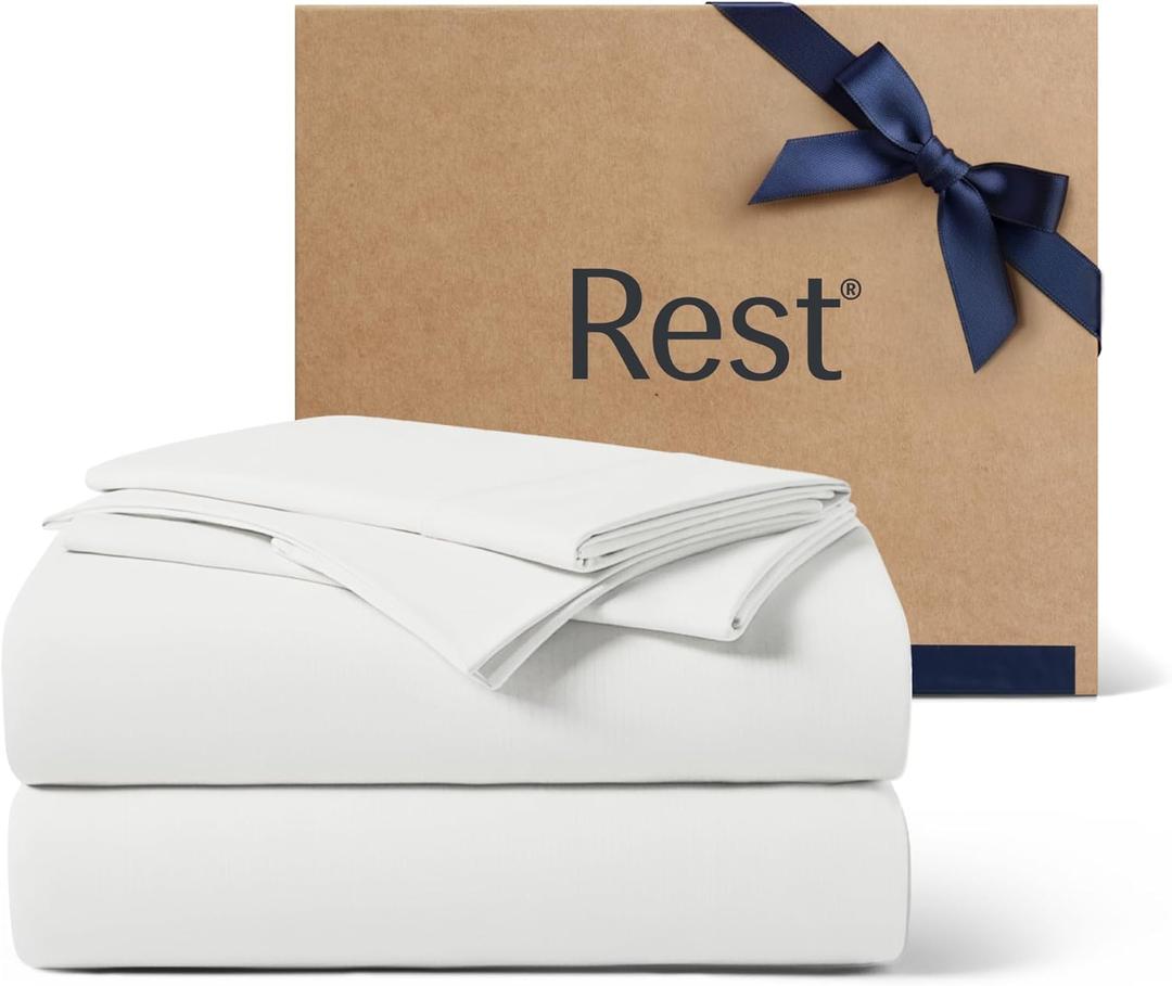 REST Evercool+ Cooling Sheet Set, Cali King, Arctic White, Breathable Bed Sheets for Hot Sleeper and Night Sweats, with Pillowcases, With Ionic+ Self-Cleaning Silver Yarn for Sensitive Skin, 4PCS