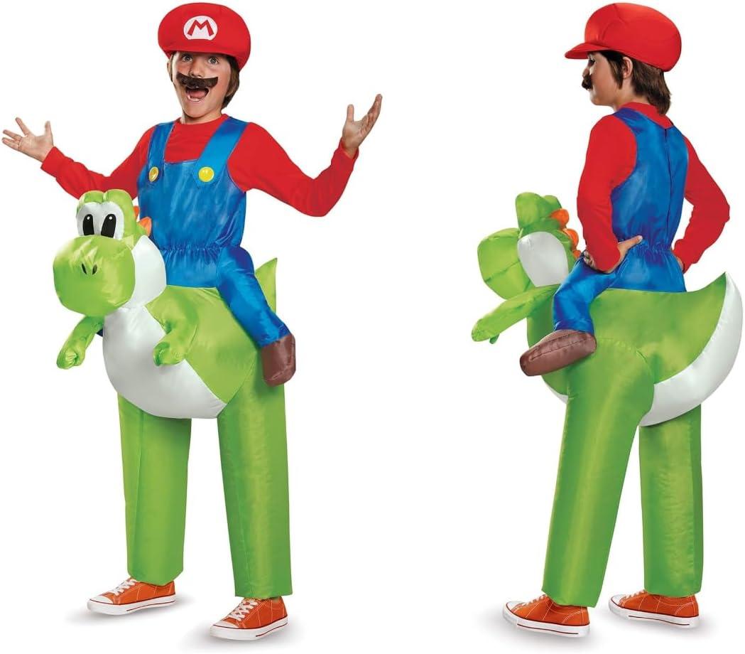 Disguise Super Mario Bros. Mario Riding Yoshi Inflatable Costume, Officially Licensed Super Mario Bros Costume for Kids, One Size