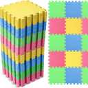 Nuanchu 39 Pcs Kids Foam Puzzle Floor Mat Bulk Solid Color Foam Play Mat with Borders Interlocking Multi Use Floor Rug for Baby Toddler Children 12 Inch (Green, Blue, Yellow, Red)