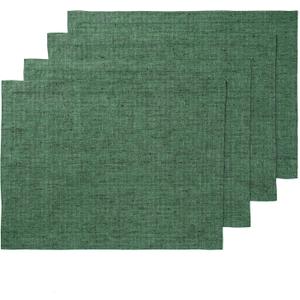 Solino Home Linen Placemats Set of 4 - Forest Green Placemats 14 x 19 Inch - 100% Pure Linen Table Mats - Athena