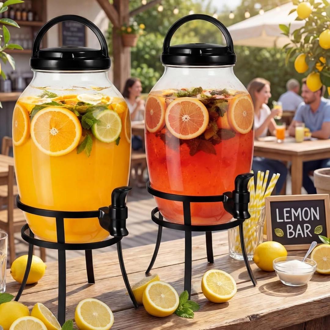 Havawish 2 Pack Drink Beverage Dispenser with Stand for Parties 1.16 Gallon Plastic Water Lemonade Juice Dispenser with Spigot and Lid for Countertop Weddings(Black)