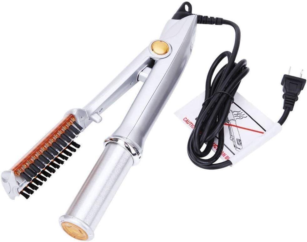 Professional Hair Straightening Hair Tools Styling Comb Iron Curling Iron Straightener&Curler Styler 2 in 1 Multi Hair Styling Tool Flat Iron with Brush for All Hair Types