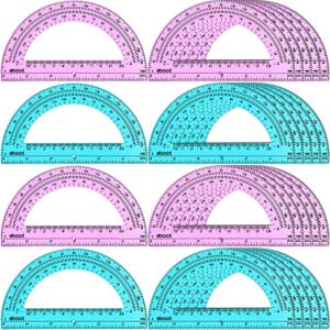 EBOOT 24 Pack Plastic Protractors Math Protractor 180 Degrees 6 Inch (Pink, Blue)