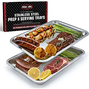 AVIEUS Grill Prep and Serving Trays | Set of 2 Stackable Stainless Steel Trays | Trays for Marinating, Serving & Chopping | Serving Platter for Plating Food & BBQ Prep Tub | Grilling Accessories