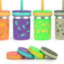 Sursip Toddler Kids Cups with Lids and Straws, Stainless Steel Sippy Cups Spill Proof Tumbler for Drinking, Smoothies, Snacks, Milk BPA-Free [4 Pack] 15 Ounces (4 Pack-Dog/Cosmic Dino/Jungle Dino/Ocean Realm)