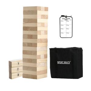 Outdoor Games Large Tower Stacking Game, 54 Wooden Blocks, Stack Up to 4 Ft Tall, Includes Carry Bag and Scoreboard, Backyard and Beach Lawn Yard Fun for Adults and Family