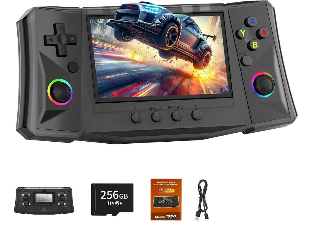 RegiisJoy R50 Ultra 50000 in 1 Handheld Game Console, 4.5 Inch IPS Screen Retro Gaming Consoles Main Emulators, Portable Mini Pocket Arcade 4000mAh Battery, 256G TF Card, Linux System