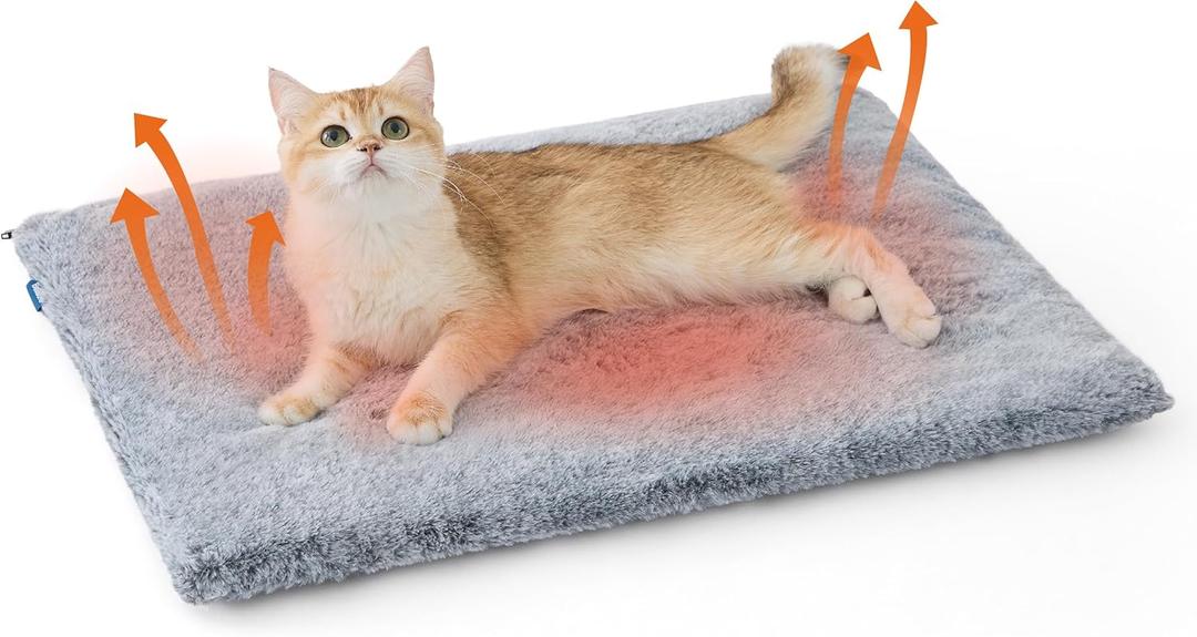 Bedsure Self Warming Cat Bed, Extra Warm Self Heating Mat for Cats & Dogs Non Electric, Anti-Slip Small Thermal Pet Pad Indoor with Removable Washable Cover, 24" x 18",Grey