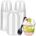 TOFLEN 50 Pack 12 oz Plastic Dessert Cups with Dome Lids (No Hole) and Sporks, Clear Disposable Yogurt Parfait Cups with Lids, Individual Party Serving Snack Cups for Pudding Dessert Fruit Cake
