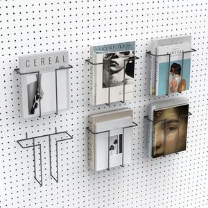 SSNEWOG 6 Pack Literature Display Shelf for Pegboard, Metal Wire Peg Board Magazine Holder, Pegboard Shelves Accessory for Trade Shows, Exhibitions, Offices, and Retail Stores, Black