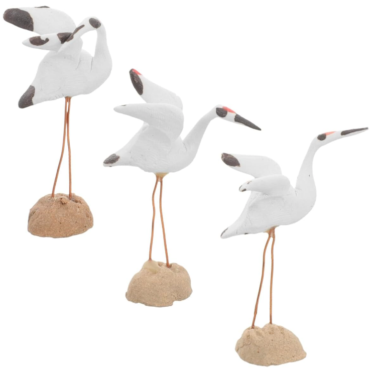 3pcs Miniature Crane Statue Mini Ceramic Bird Figurine Fairy Garden Sculpture for Plant Pots Bonsai Micro Landscape Decoration
