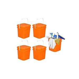 ASEVAT 5 Quart Orange Square Cleaning Bucket, Plastic Bucket with Lid and Handle, Mop Bucket Utility for House Cleaning, Car Washing, Fitment, Detergent and Sanitizing (5Pcs)