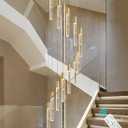 118" High Ceiling Chandelier Linear Crystal Pendants, Remote Dimmable, Compatible Sloped Ceilings, 12-Light Gold, 60 Watts LED, 4800 Lumens