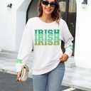 St Patricks Day Sweatshirt Women Shamrock Sweater Notre Dame Shirts Clover Top Irish Gift Long Sleeve Pullover (White, XL)