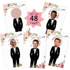 Floral Bridal Shower Games - Who Has The Groom Scratch Off Celebrity Cards Tickets for 48 Guests - Funny Bachelorette Party Games Ideas - Rose Gold White