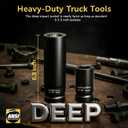 1 Inch Driver 33mm Extra Deep Impact Socket, 6.3 inch Length Deep Axle Nut Socket,6 Point Cr-Mo Deep Truck Wheel Nut Socket,Radius Corner Design, Chamfered Opening