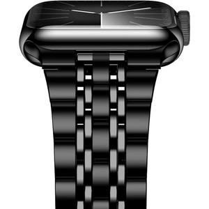 iiteeology Compatible with Apple Watch Bands 46mm/49mm/45mm/44mm/42mm/41mm/40mm, Luxury Stainless Steel Link Bracelet for Apple Watch Ultra 3/Ultra 2/Series 1-11 - 7 Beads (Black)