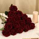 Coferset 50pcs Burgundy Artificial Roses Flowers in Bulk,Velvet Fake Rose with Long Stem Realistic Artificial Roses for Wedding Bouquets, DIY Centerpieces, Romantic Home & Party Decorations