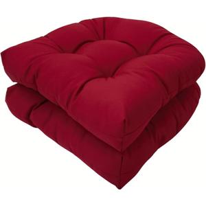 2 Pcs Outdoor Patio Cushions, 19"x19" Burgundy Seat Cushion Water-Resistant Chair Pads, U-Shape Tufted Seat Cushions Furniture Protector